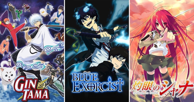 Promotional image featuring Gintama Blue Exorcist and Shakugan no Shana