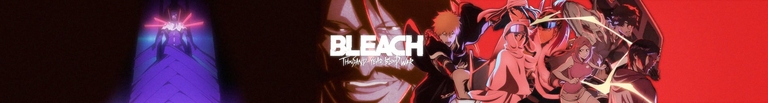 A promotional banner for the Bleach anime, featuring key characters and the series logo.