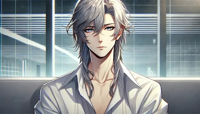 Shogo Makishima portrait with silver hair