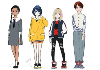 Character designs showing the distinct looks of all four protagonists