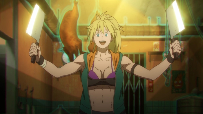 Nikaido prepares to fight with her massive cleavers