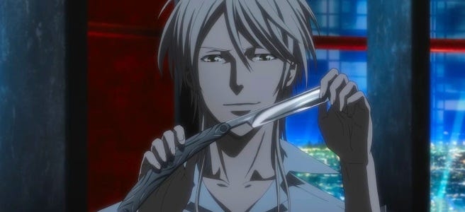 Makishima holding a razor