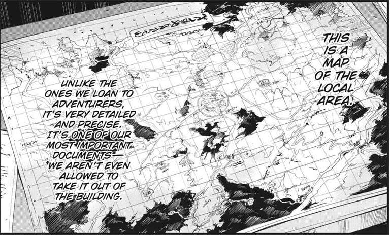 A detailed map of a local area from the Goblin Slayer! anime series, described as a crucial document that is not permitted to leave the building.