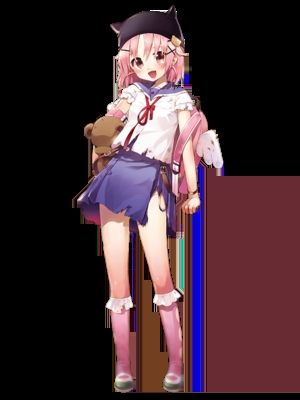 Yuki Takeya holds her teddy bear and wears her pink backpack