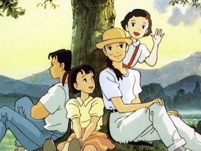 Taeko from Only Yesterday under a tree