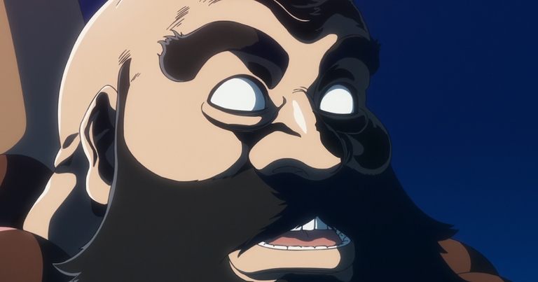 Ichibei Hyosube displays an intense expression during his confrontation with Juhabach in Bleach: Thousand-Year Blood War.