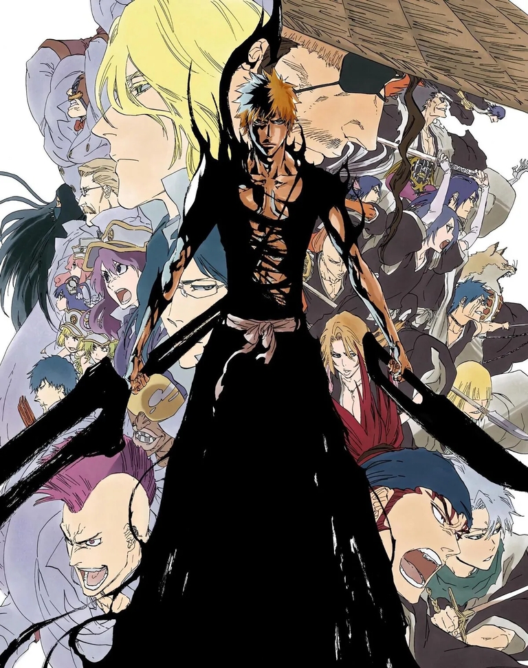 Ichigo in Hollowfied form with captains and antagonists