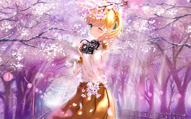 Teresa Wagner winking with camera in cherry blossom scene