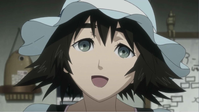 Shiina Mayuri wearing a hat