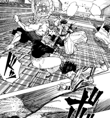 Sukuna fighting Satoru Gojo alongside his strongest shikigami