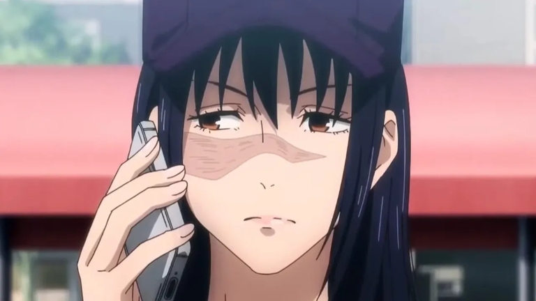 Iori Utahime making a phone call, depicted with a calm expression in Jujutsu Kaisen.