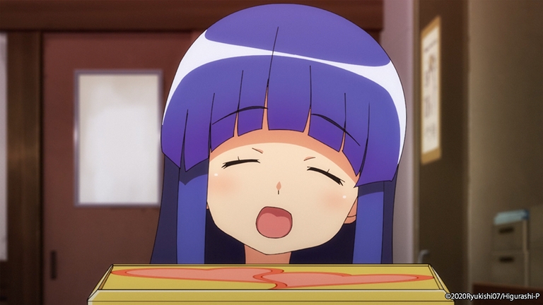 Satoko Hojo from Higurashi: When They Cry GOU smiles with eyes closed