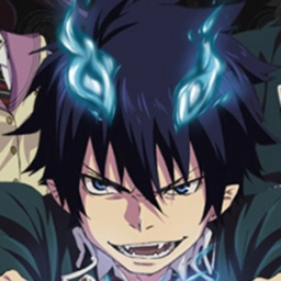 Rin Okumura unleashing his demonic blue flames and showing his fangs in the Blue Exorcist anime.