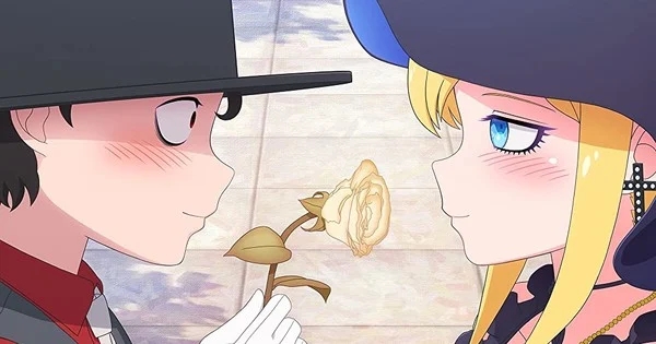 The Duke offers a white rose to Alice in The Duke of Death and His Maid anime.