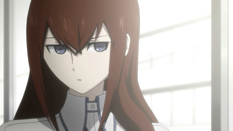 Makise Kurisu, a brilliant scientist and key character in the Steins;Gate anime, shown in a close-up