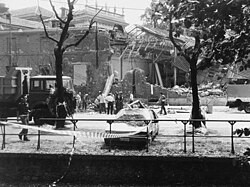 Scene of destruction showing bombing aftermath