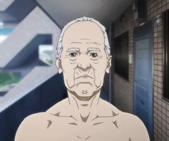 Ichiro Inuyashiki standing shirtless after realizing his body has been replaced by a cyborg frame in Inuyashiki Last Hero.