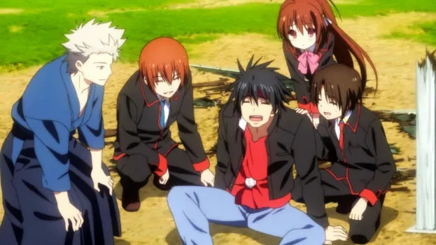 Male characters gathered around distressed character on ground