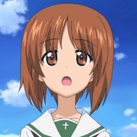 Miho Nishizumi looking surprised against blue sky