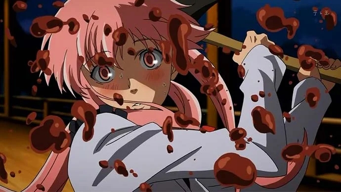 Yuno Gasai from Future Diary in her iconic blood-covered yandere pose