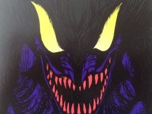 Demonic figure yellow eyes