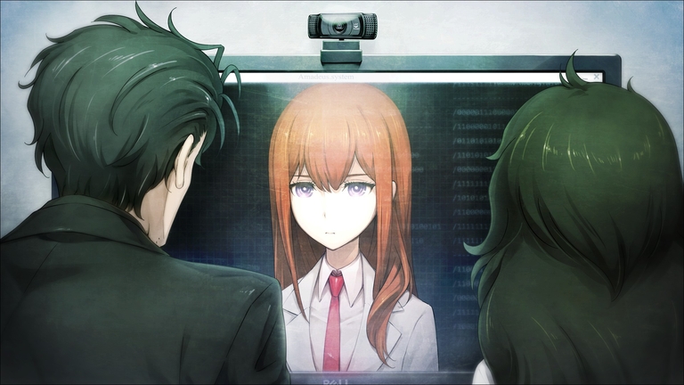 Okabe and Maho with Amadeus AI
