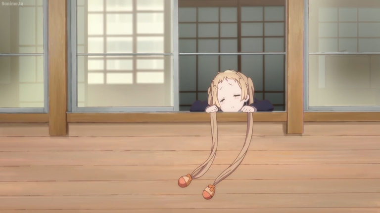 A young girl with blonde pigtails rests her head on a windowsill in Love, Chunibyo, and Other Delusions