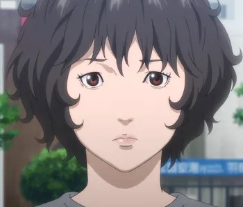 Shion Watanabe looking with concern as she attempts to redeem Hiro Shishigami in Inuyashiki Last Hero.