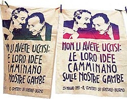 Protest banners commemorating Mafia victims