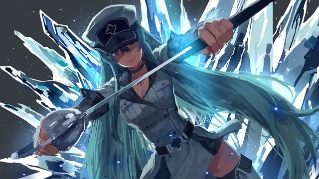 Esdeath wielding her ice powers in military uniform