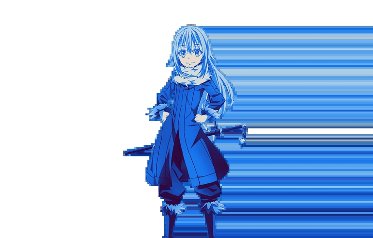 Rimuru with sword in blue outfit