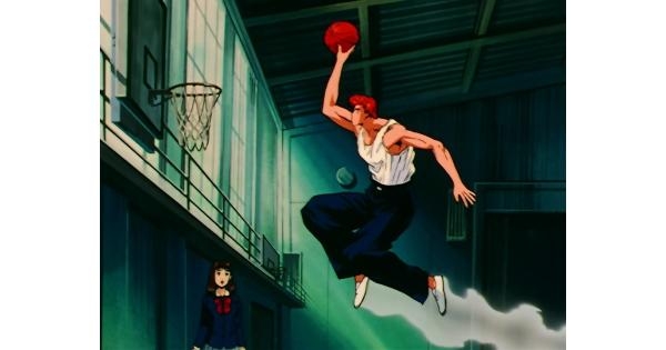 Hanamichi Sakuragi performing a slam dunk